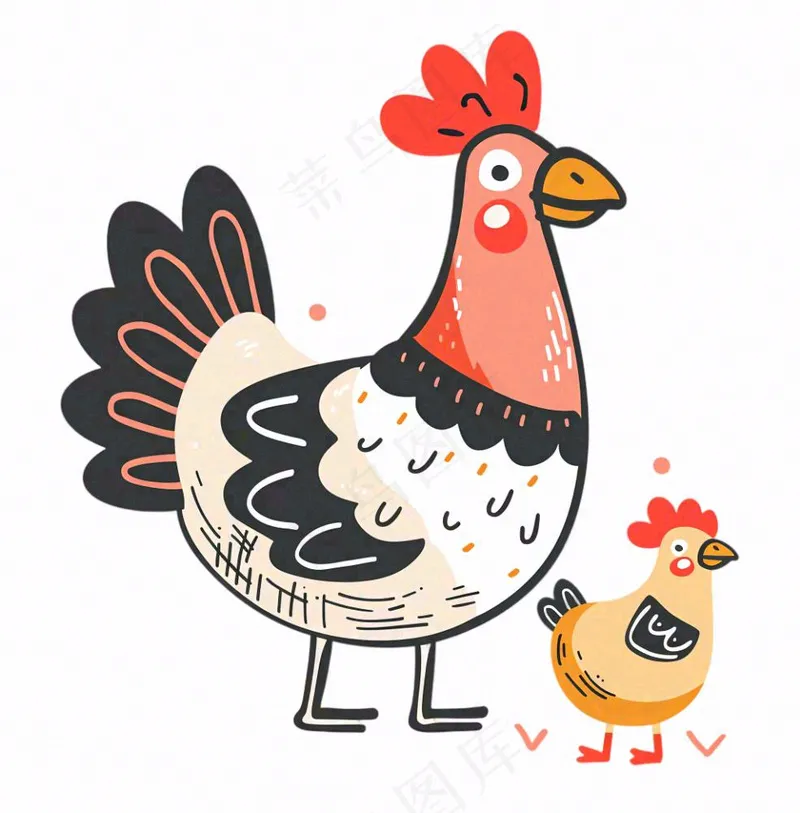 母鸡带崽小鸡牲畜动物卡通插画免抠(1024x1040)