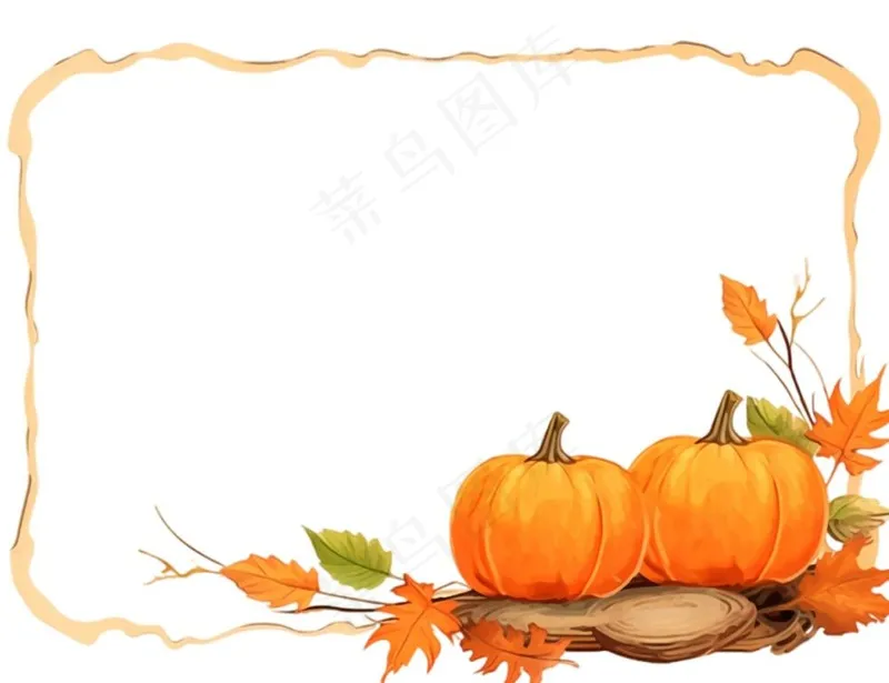 秋季南瓜作物枫叶边框感恩节黄色卡通插画免抠(1248x960)