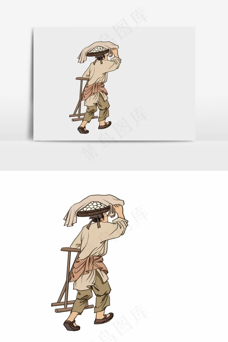 插画丨国风人物丨劳动者011丨PPT插图psd模版下载