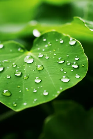 春天绿叶上的露珠水滴谷雨摄影图