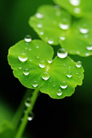 春天绿色铜钱草挂着露珠绿意摄影图