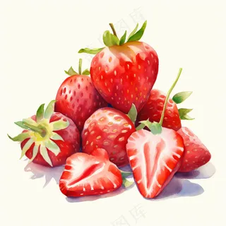 草莓水果水彩插画素材