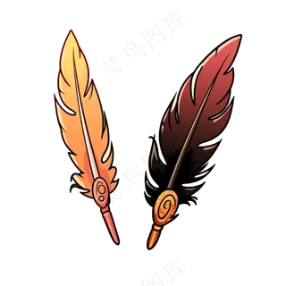 卡通手绘文具羽毛笔线条插画矢量装饰元素