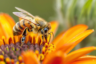 蜜蜂采蜜春天鲜花摄影图