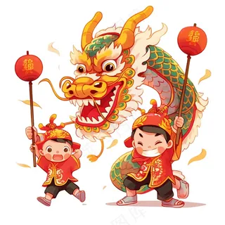 新年舞龙儿童画图片素材 (3)