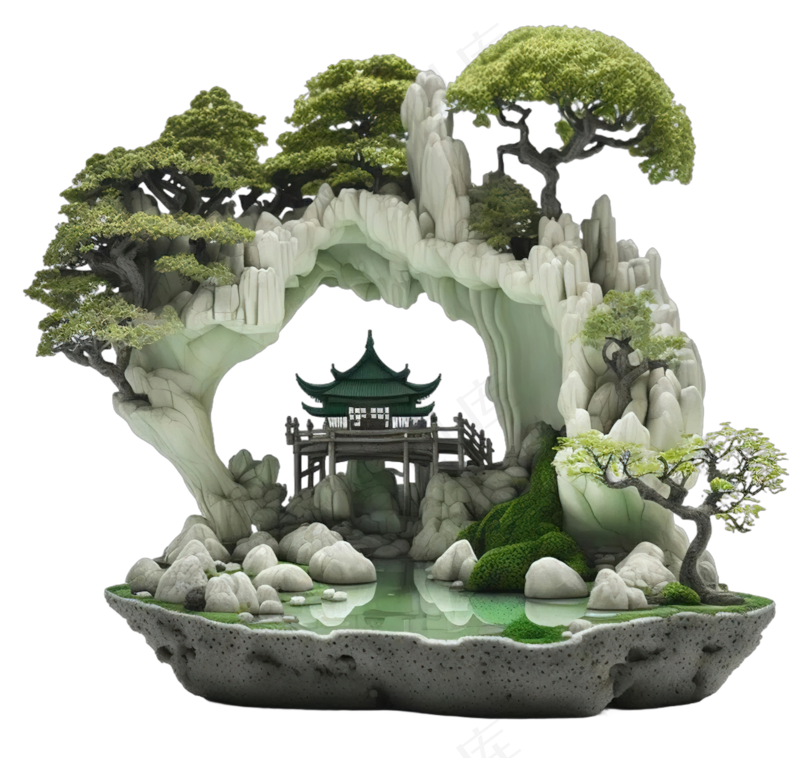 免抠假山盆景植物