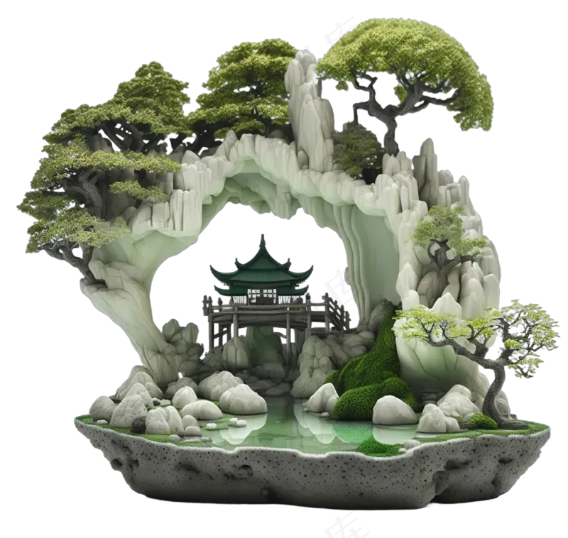 免抠假山盆景植物