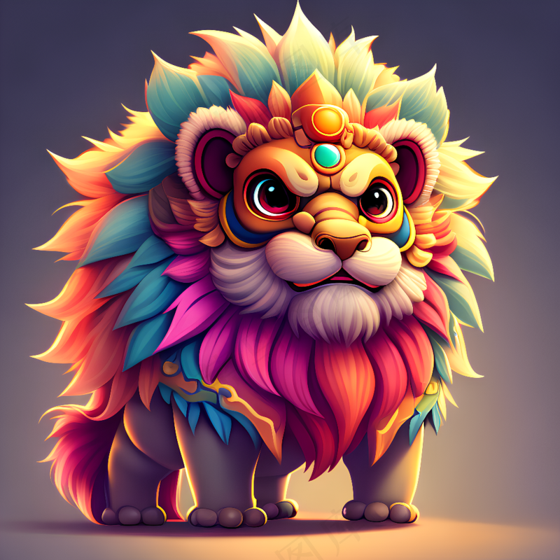 国风小醒狮3D卡通