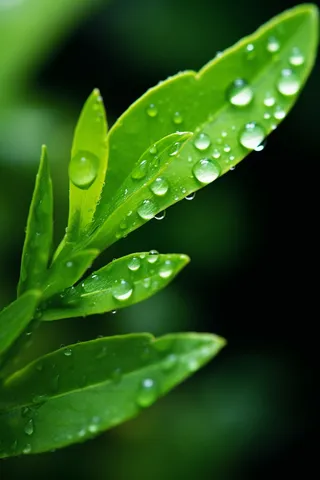 春天绿植绿叶挂着露珠水滴谷雨摄影图