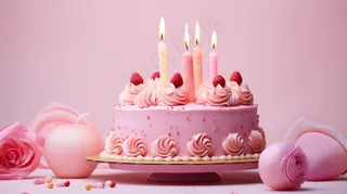 粉色生日蛋糕梦幻甜点摄影图