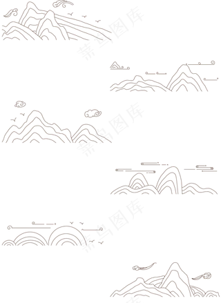 山水波浪祥云中式国风线条122免扣素材