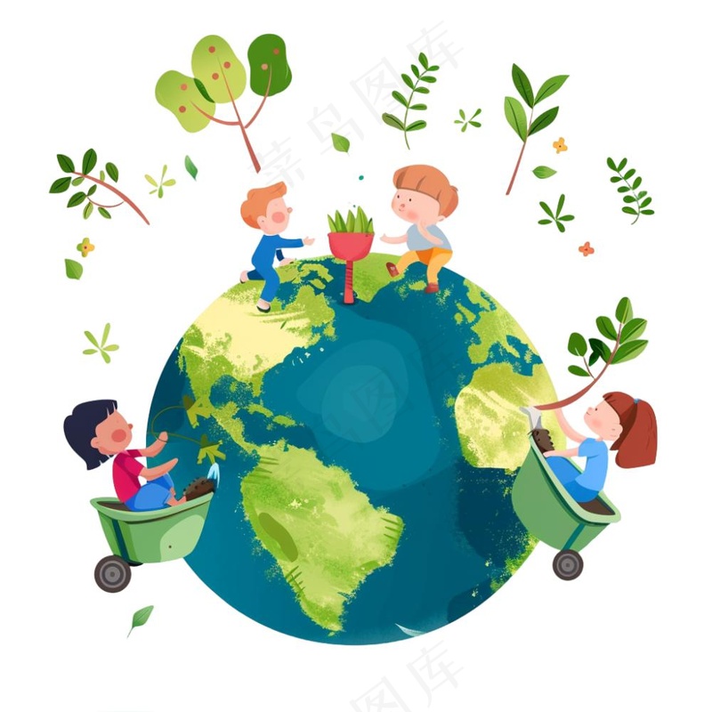 世界地球保护环境绿色卡通插画免抠