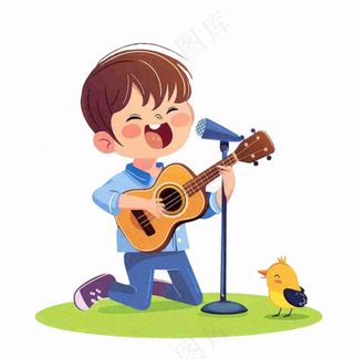 吉他弹唱音乐会歌唱人物卡通插画免抠