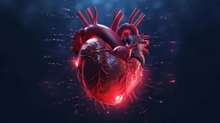 人类心脏的3D模型红色动脉和静脉渲染图