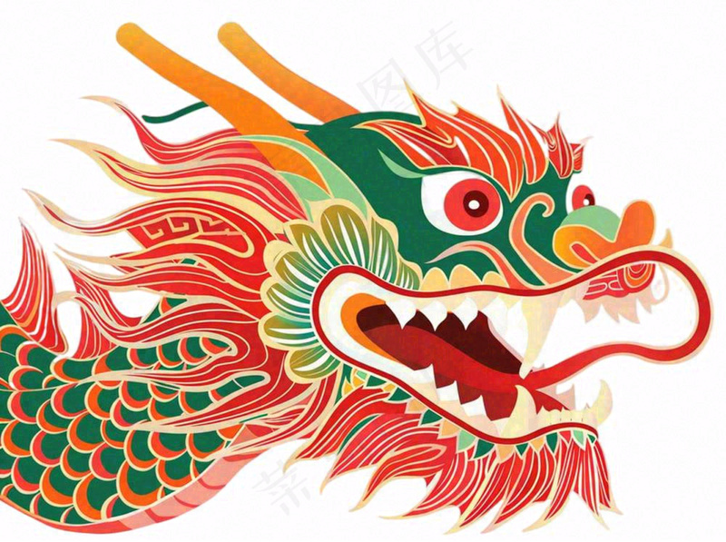 中国龙动物国潮风插画免抠(1264x944)