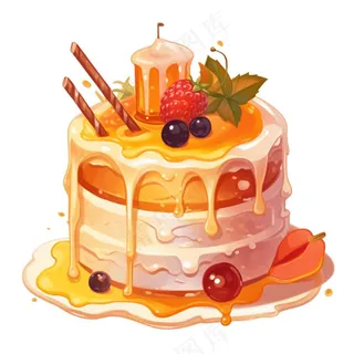 蛋糕美味甜点水果冰淇淋蛋糕生日卡通插画免抠
