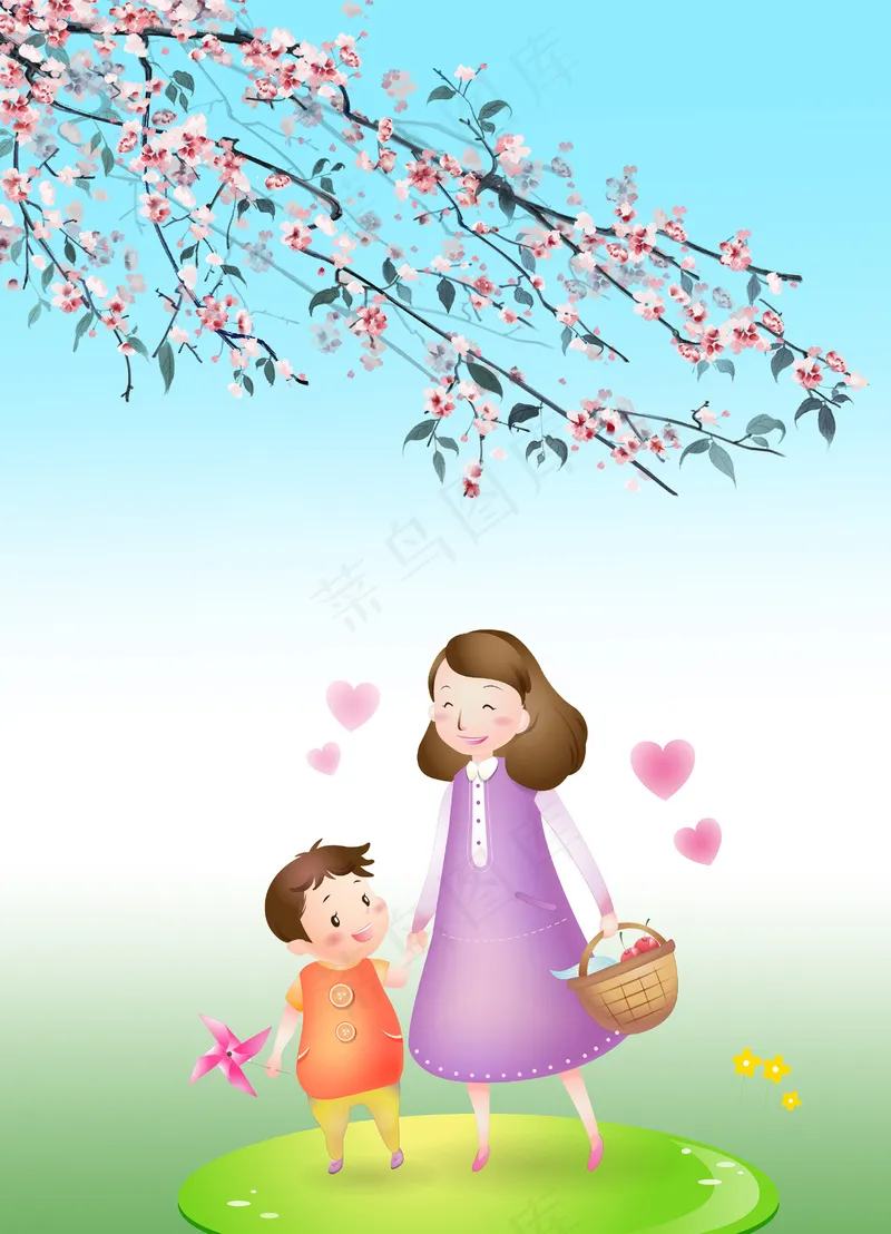 春游郊外亲子游母子连心快乐插图psd模版下载