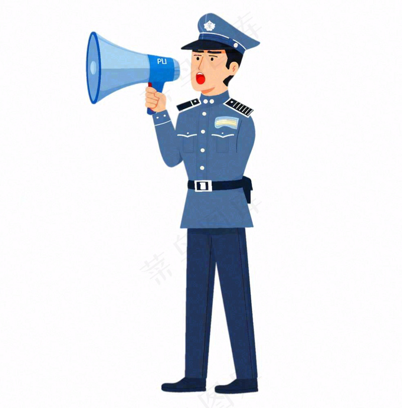 警察拿着喇叭宣传卡通人物插画免抠(1024x1040)