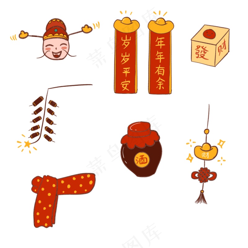 新年喜庆图形插画元素组合psd模版下载