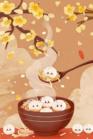 汤圆传统美食元宵佳节插画背景