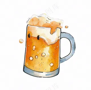 啤酒杯冒泡气泡水彩画免抠