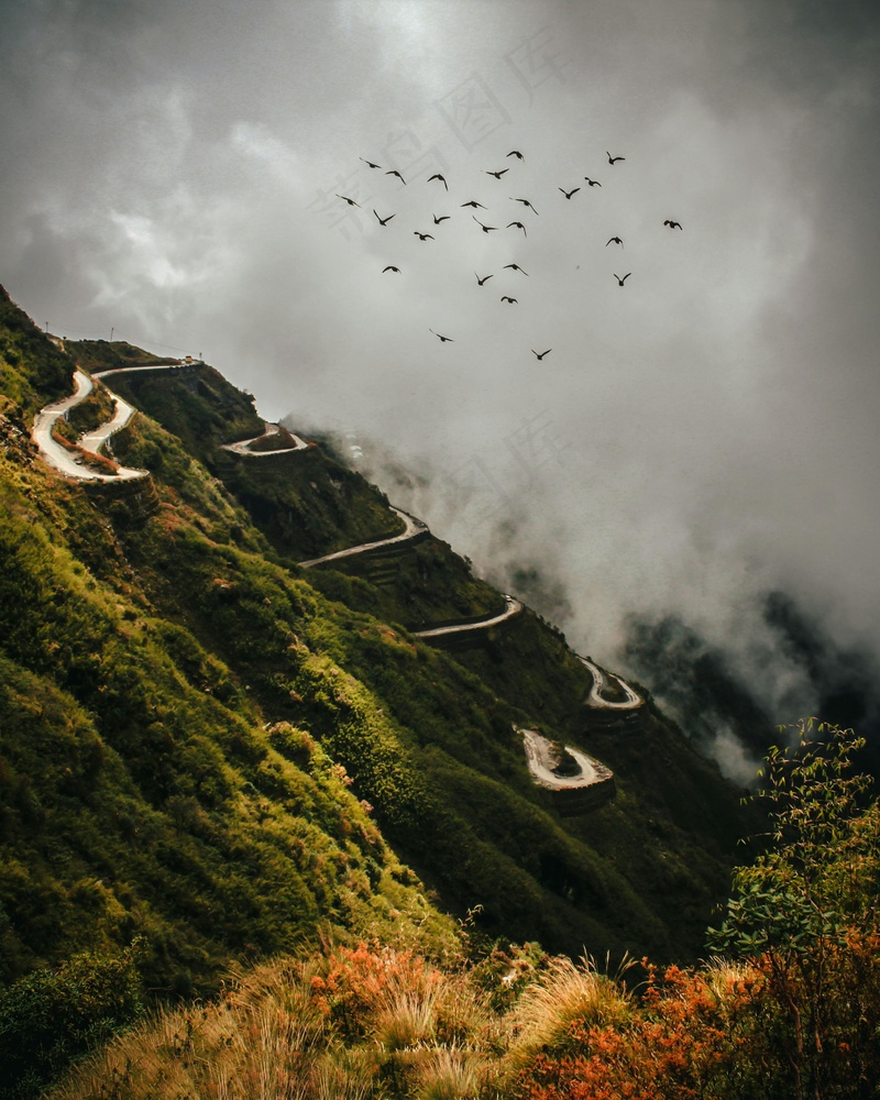 云雾缭绕的山路