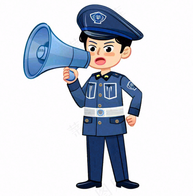 警察拿着喇叭宣传卡通人物插画免抠(1024x1040)
