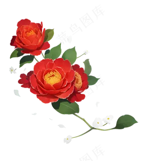 红色 海棠花 手绘 免抠 素材34