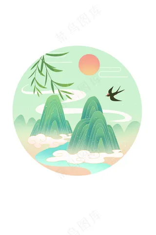 春分古风山水元素