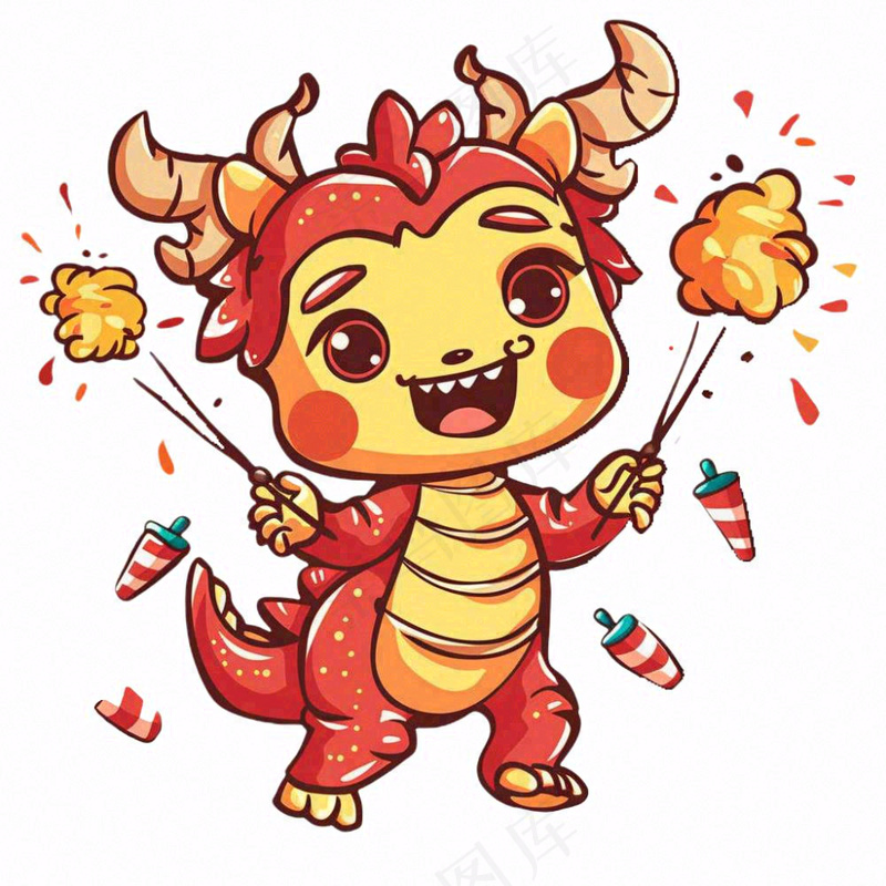 新年吉祥物龙年十二生肖动物卡通插画免抠(1024x1024)