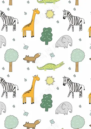 森林可爱动物 大象斑马 小松鼠长颈鹿