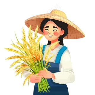 农民劳动人民抱着稻穗丰收人物插画免抠