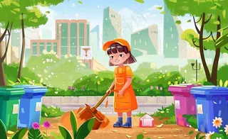 环卫工人清洁街道劳动职业保护环境城市卫生卡通插画背景