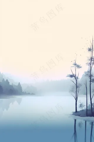 树林冷色雾气背景