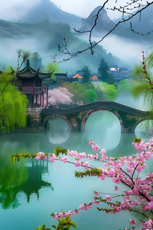 烟雨江南花红柳绿