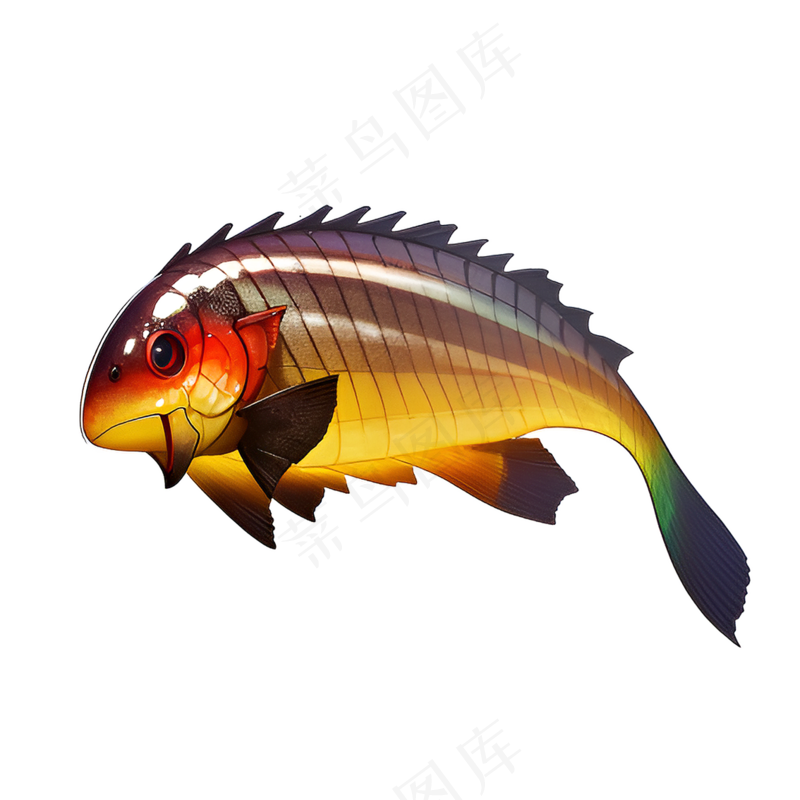 黄色卡通手绘鱼免抠素材13