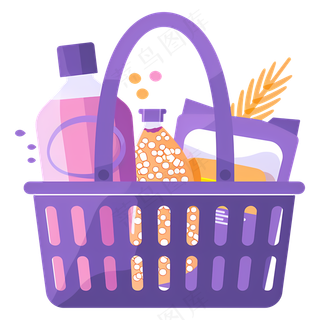 免抠紫色卡通购物手提篮