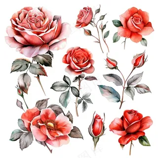 玫瑰花植物花朵水彩插画免抠