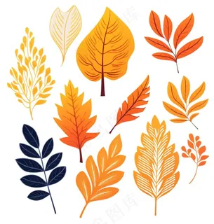 黄叶子秋季树叶卡通插画免抠