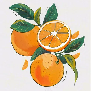橘子橙子水果水彩画免抠