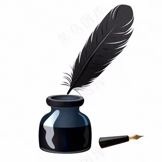 黑色羽毛墨水笔卡通插画免抠