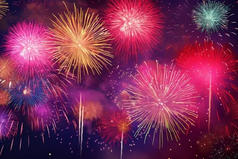 烟花五颜六色的烟花庆典新年节日暮色的天空背景摄影图 烟花五颜六色的烟花庆典新年节日暮色的天空背景摄影图