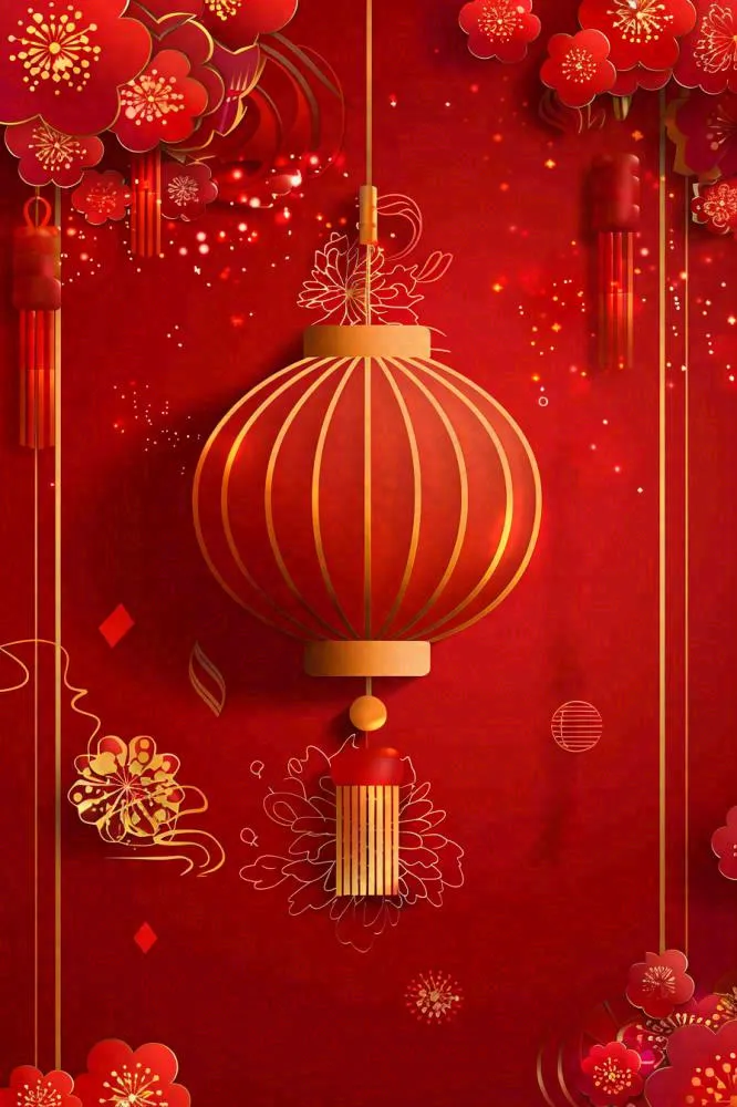 红色节日新年新春灯笼剪贴画插画背景(896x1344)