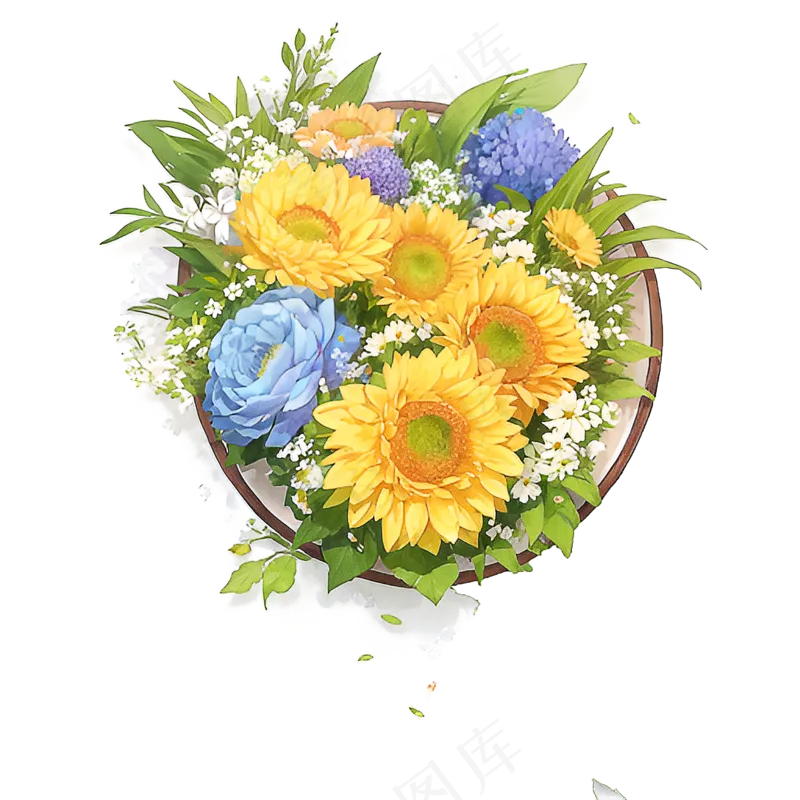 黄色 绿色 手绘 花丛 免抠 素材 18