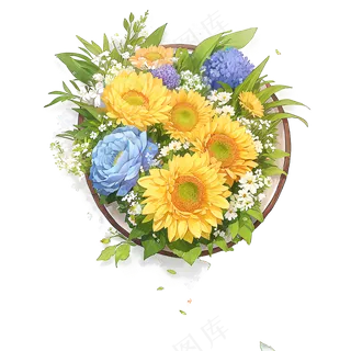 黄色 绿色 手绘 花丛 免抠 素材 18