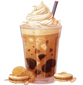 巧克力珍珠奶茶奶盖奶油饼干卡通插画免抠