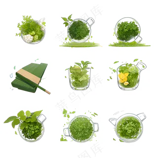 绿色手绘小植物花草系列免抠素材110