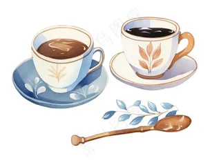 咖啡拿铁甜点下午茶水彩画手绘插画免抠