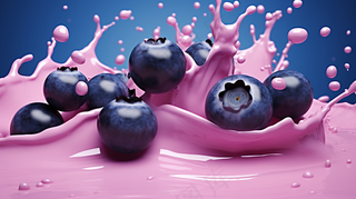 蓝莓蓝莓果汁喷溅摄影图