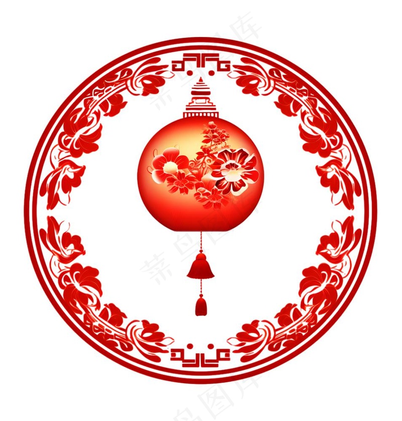 红色圆形边框窗花春节贴纸免抠(1814x1900)